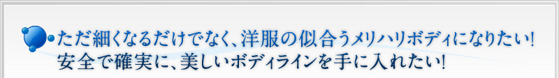 ただ細くなるだけでなく、洋服の似合うメリハリボディになりたい！安全で確実に、美しいボディラインを手に入れたい！